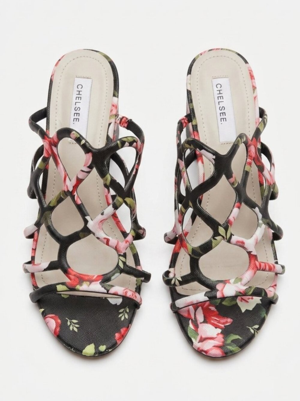 Chelsee - Floral Cage Black Strappy Women’s Heeled Sandals – Size 9